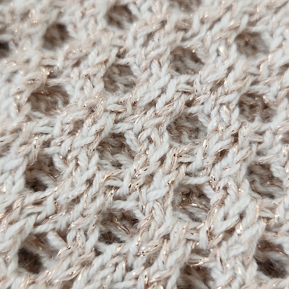 Express XS Cream Metallic Open Knit Sweater Long Sleeve Crochet Pullover - Picture 9 of 10